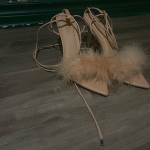 Faux Fur lace up stiletto Heels